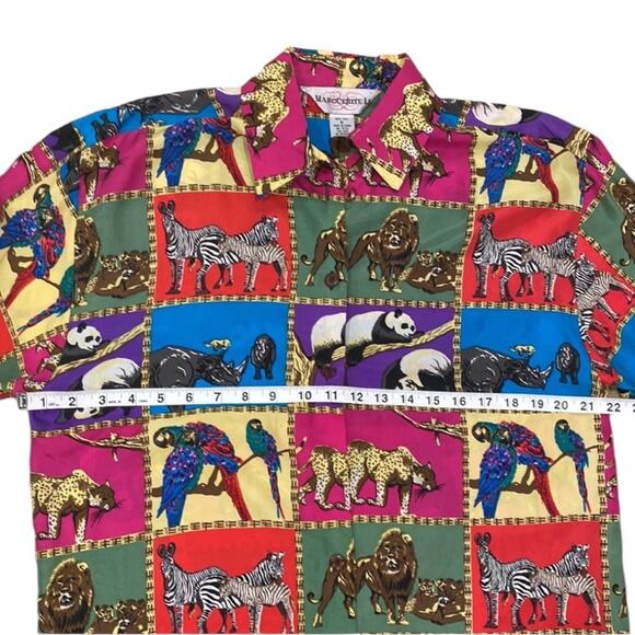 Vintage Womens Top Silk Medium Animal Lover Womens Button down 90s Shirt Medium - Picture 16 of 17